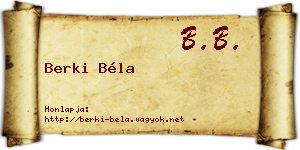Berki Béla névjegykártya
